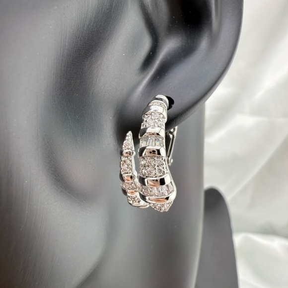 Anthropologie Silver Hoop Earrings with Rhinestones